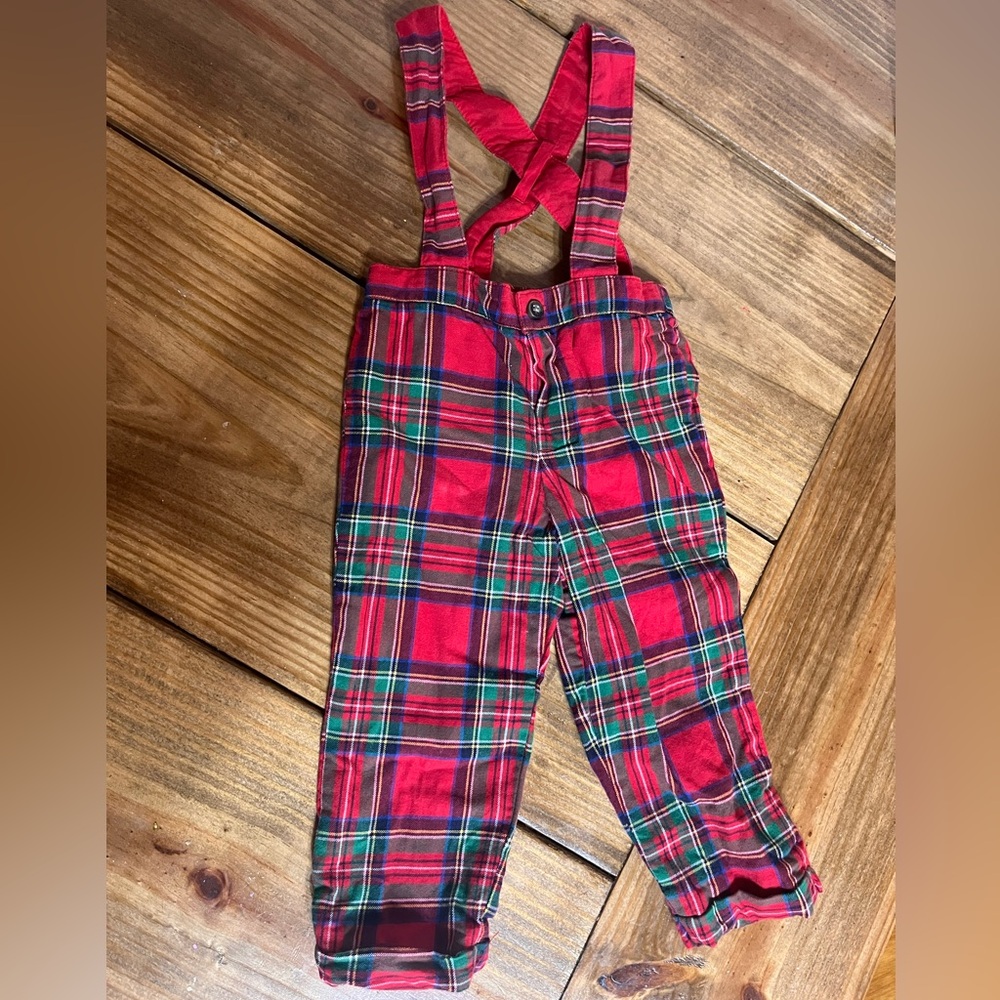 Janie and Jack Red Plaid Kids overall